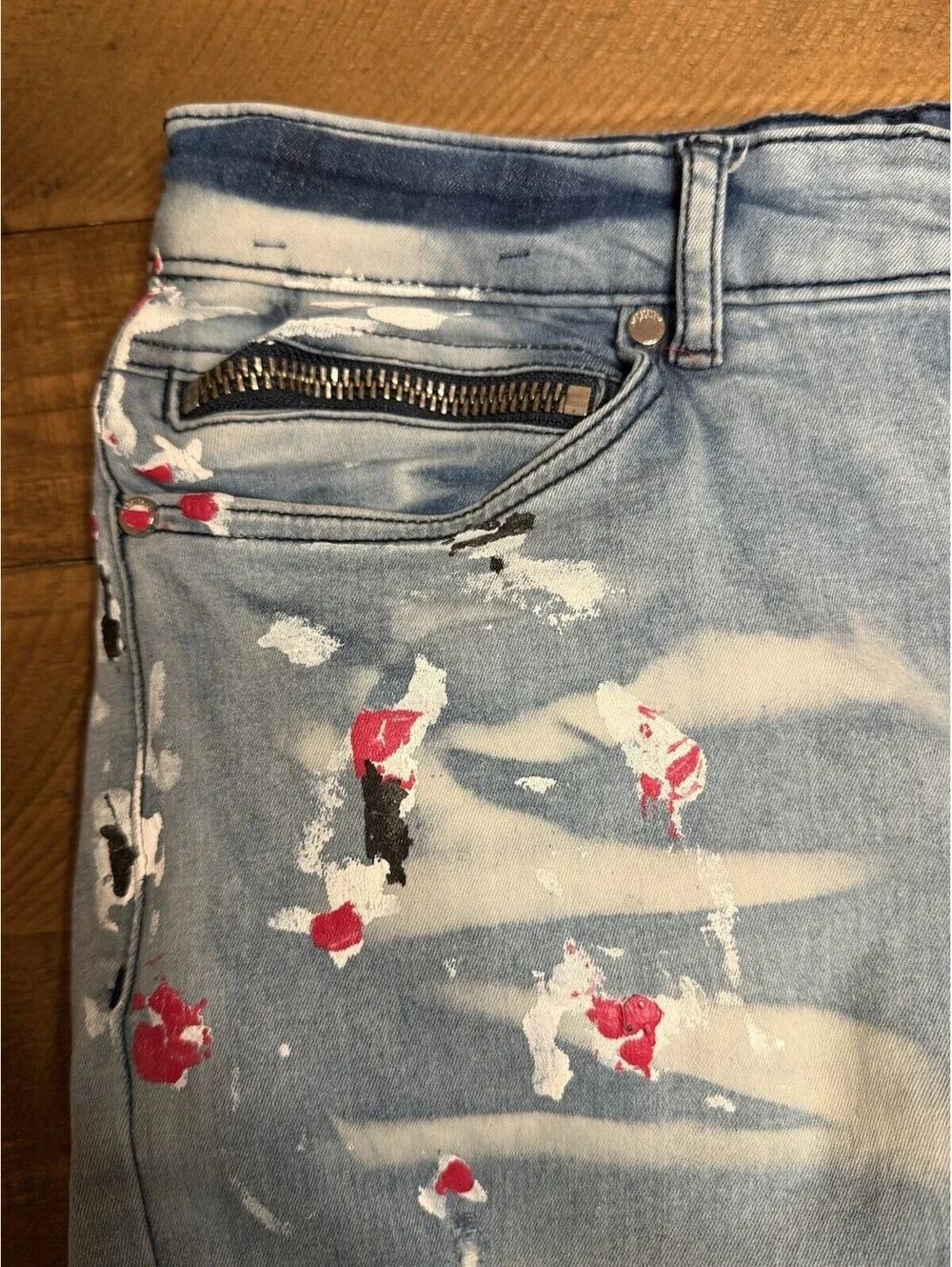 Rockstar Original RSM 205 Flare Denim Paint Splattered Distressed Jeans Size 30